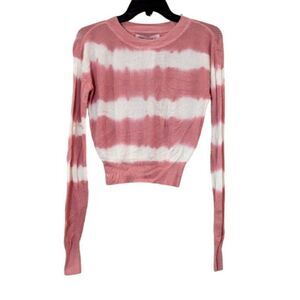 Crave Fame Womens Size XS Pink White Tie Dye Ribbed Long Sleeve Jewel Neck Top